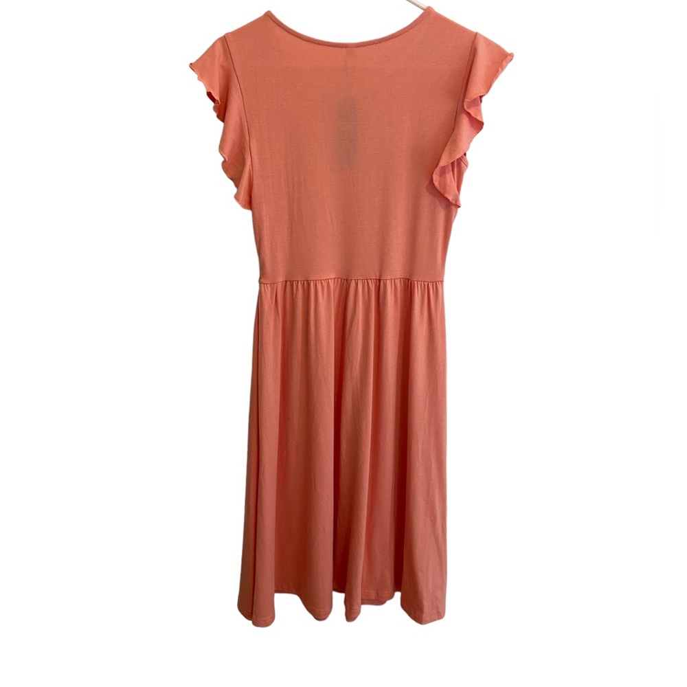 Lamilus Women's Casual Summer Ruffle Sleeve V-Neck Button Down A-Line Dress - Picture 4 of 10